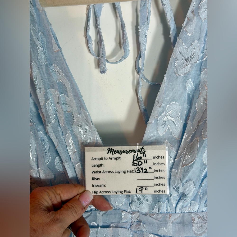 Lulus NWT “Make It Mesmerizing” Light Blue Jacquard Tiered Mini Dress Size Small - Picture 5 of 12